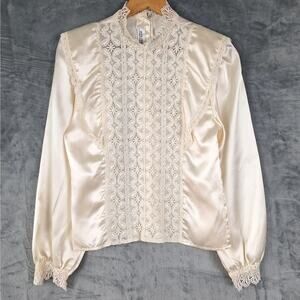 Womens‎ Top Small Vintage Victorian Romantic Feminine Satin Lace Crochet Prairie